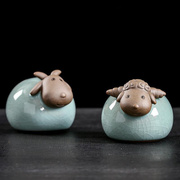 创意可爱十二生肖摆件小牛小羊陶瓷工艺品小动物客厅家居装饰摆设