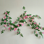 仿真蔷薇花藤装饰塑料，假花藤条空调管道遮挡藤蔓，植物墙壁挂墙绿植