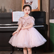 儿童礼服公主裙女童生日粉色小女孩花童主持人钢琴演出服演奏短款