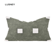 轻奢侘寂风沙发抱枕套绿色玑理皮新中式床上靠枕样板房长条腰枕