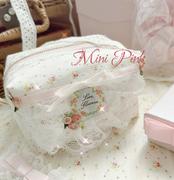 mini pink/少女繁花 原创手作碎花化妆包收纳包法式优雅蕾丝包包