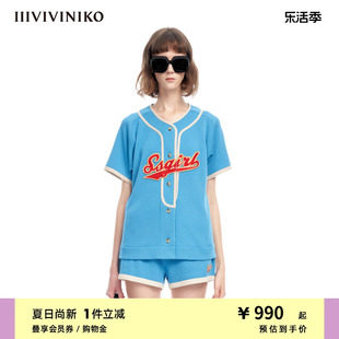 IIIVIVINIKO“华夫格针织面料”运动棒球服针织开衫女C322030362C