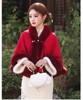 红色旗袍披肩秋冬季针织婚礼加厚仿兔毛外搭外套喜婆婆婚宴装妈妈