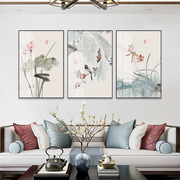 花鸟装饰画新中式三联画客厅，沙发背景墙挂画中国风壁画竖版禅意