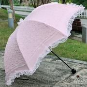 太阳伞防晒防紫外线纯白色蕾丝，花边黑胶零透光三折叠晴雨伞女洋伞