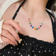 彩色天然石项链(石项链)女生夏季网红气质装饰锁骨，链小众高级设计感配饰潮