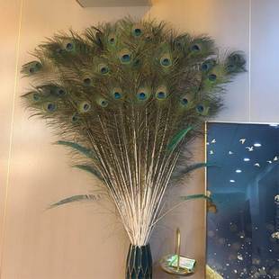 孔雀毛真羽毛家里摆设的装饰品客厅，摆件大件插孔雀，毛羽毛(毛羽毛)的花瓶