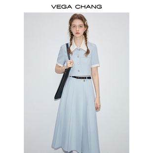 vegachang时尚套装女2024年夏季法式外套半裙气质减龄两件套