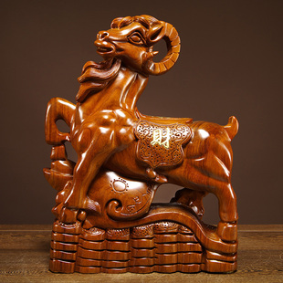 花梨木雕十二生肖羊摆件实木质动物家居客厅装饰工艺品生日送礼物