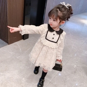 女童网红娃娃领1连衣裙韩版春季5岁儿童4洋气3花边蕾丝公主裙
