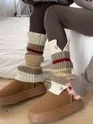 wazi针织堆堆袜雪地靴袜套，女款秋冬季保暖袜套，袜拼色小腿袜b129