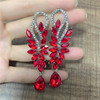 925银针红色水钻耳饰，韩国潮时尚装饰耳环，女长款气质礼服耳坠