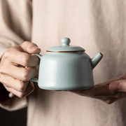 家用仿宋天青汝窑小品壶，中式开片可养汝瓷，陶瓷茶壶功夫泡茶杯单壶