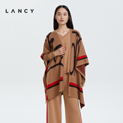 LANCY/朗姿驼绒披肩2022冬季宽松大版针织印花外套通勤女毛衣