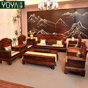 中山红木家具印尼黑酸枝木国色天香阔叶黄檀客厅组合实木雕花沙发