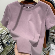 纯色棉质香芋紫色正肩短袖t恤女夏季基础款宽松显瘦百搭简约上衣