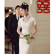 白色旗袍小礼服法式高级感订婚连衣裙平时可穿气质名媛回门答谢宴
