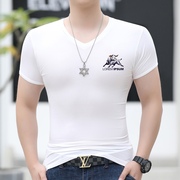 青年印花薄款运动修身男v领短袖t恤夏季莫代尔打底衫韩版休闲上衣