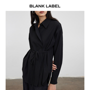 BLANK LABEL极简高级收腰泡泡肌理叠门襟黑色长袖衬衫女衬衣秋季