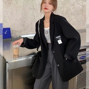 标签设计感西装外套女小个子2023秋韩版宽松高级感卡其色西服