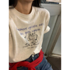 ！韩国东大门复古趣味插画涂鸦字母印花圆领短袖T恤女24春夏