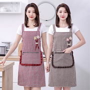 小清新坎肩式加厚棉布围裙家用厨房做饭韩版女士时尚双层格子围腰