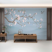 3d新中式古典玉兰花鸟电视背景墙，壁纸影视墙布，客厅卧室8d装饰壁画