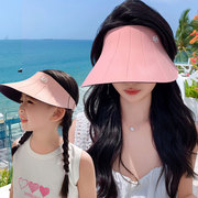 大帽檐空顶帽女士夏季户外旅游帽海边度假沙滩帽子亲子帽母女