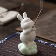 青瓷可爱萌趣小兔子线香，插云朵陶瓷香座香，薰炉摆件家用家居工艺品