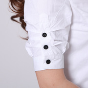 纯色女装通勤职业衬衫女式翻领修身上衣韩国OL白色短袖棉显瘦