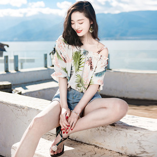 西子美丽心情夏季女装，韩版修身花色五分，袖吊带雪纺衫短款上衣