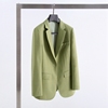 果绿色精纺羊毛一粒扣小西装修身名媛，西服ol通勤职业西装外套