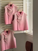 波拉韩国高端品牌女童羊绒大衣23冬新年国风旗袍格格真水貂毛套装
