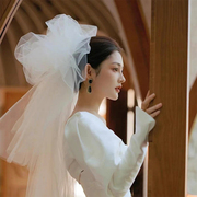 韩式新娘云朵头纱领证蓬蓬造型主婚纱头饰拍照复古中长款摄影跟妆