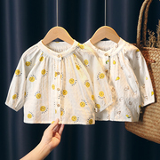 女宝宝纯棉防嗮长袖衬衫薄款夏季空调服婴儿棉纱布透气上衣娃娃衫