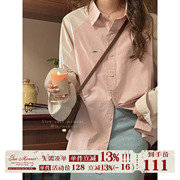 jmwomen粉色长袖衬衫女春季2024设计感小众，日系复古宽松上衣