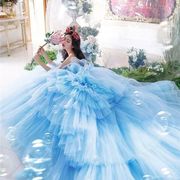森系蓝色网红婚纱公主梦幻，显瘦超仙礼服影楼，写真主题摄影服装