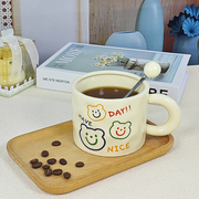 卡通可爱马克杯女陶瓷杯带盖办公咖啡杯情侣杯，家用水杯牛奶早餐杯