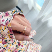 日韩版简约时尚戒指女式玫瑰金个性光面单钻镶钻钛钢男情侣指环