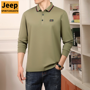 jeep吉普纯棉长袖t恤男士衬衫，2023秋冬品牌高端打底衫上衣服