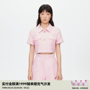 revan芮范夏季设计师，款甜酷浅粉色，粗花呢短外套o30105342