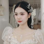 韩式新娘头饰套装手工绢纱串珠对夹仙美写真影楼摄影配饰发饰