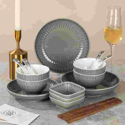 碗碟套装2-10人家用简约碗筷餐具陶瓷复古饭碗盘子组合乔迁碗盘碟