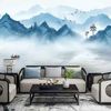 中国风意境水墨山水，背景墙壁纸新中式沙发，办公室国画客厅茶室墙布
