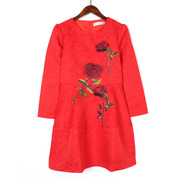 中国风妈妈装春秋季长袖，气质刺绣中年女常规中长款打底连衣裙