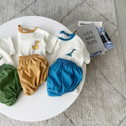 韩国婴儿可爱恐龙短袖套装男宝宝休闲T恤灯笼短裤两件套