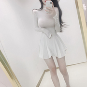 2024韩版连衣裙女秋冬款，白色纯欲高领长袖，打底裙性感气质大摆短裙