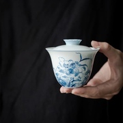 念苒｜青花彩手绘盖碗功夫茶具文人器陶瓷泡茶碗釉下彩盖碗不烫手