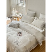 法式浪漫蕾丝白色提花寝具床上用品高端纯棉长绒棉四件套家纺T