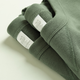 豆绿色重磅纯棉毛圈，厚实宽松圆领卫衣情侣款，秋冬长袖套头打底外套
